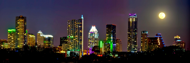 Moonrise Over Austin by artist Derris Lanier